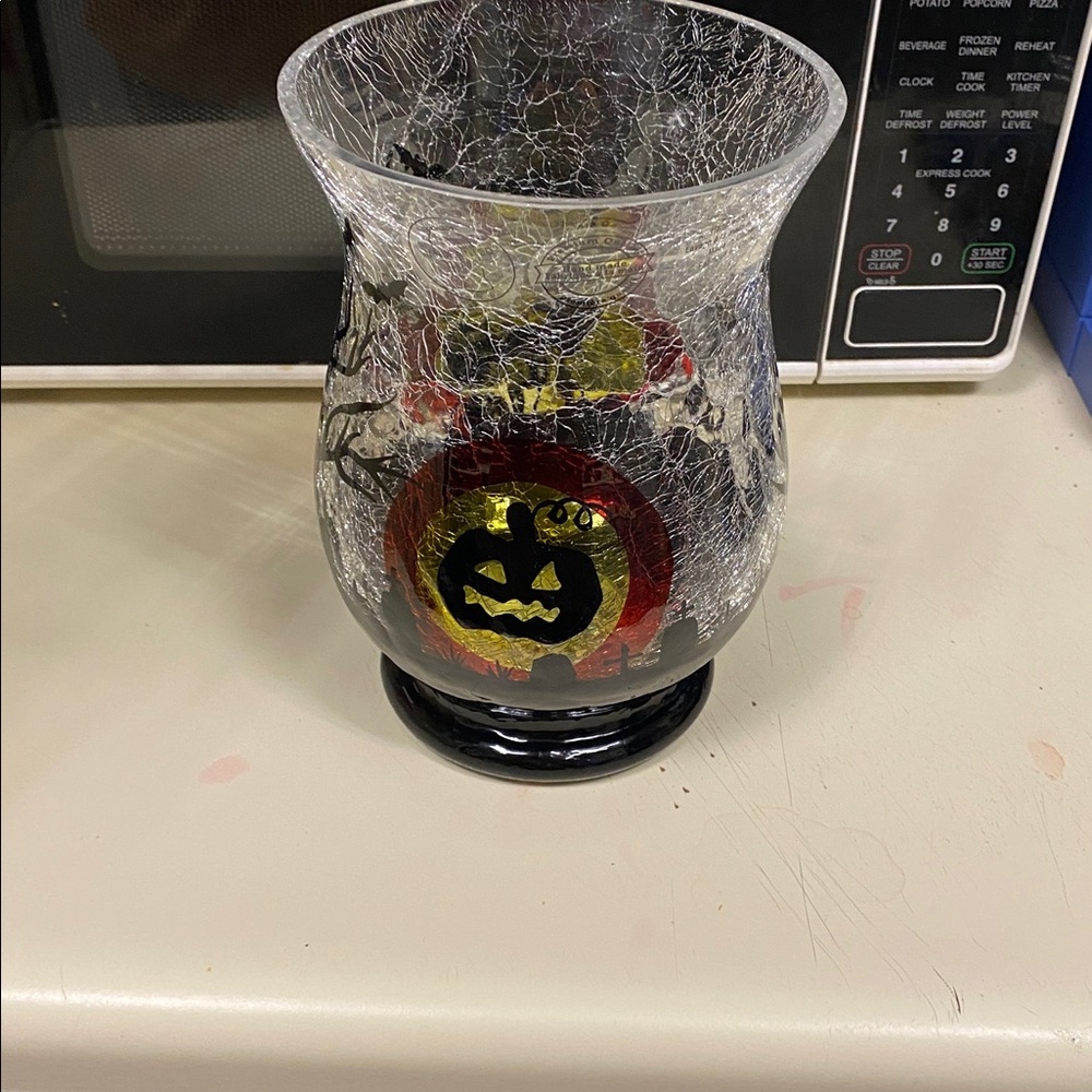 Halloween Crackle Glass Candle Holder